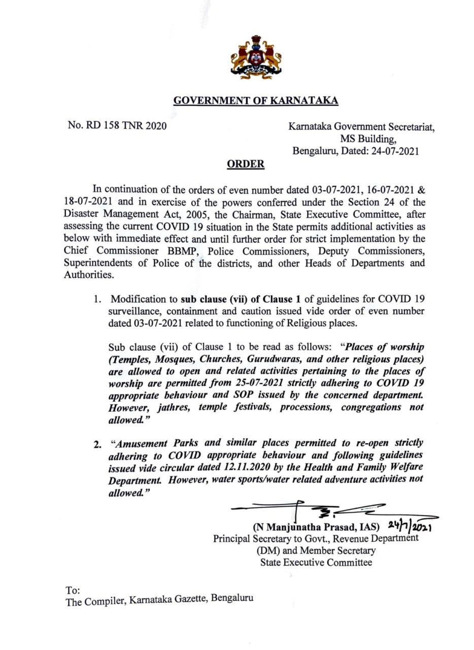 order on opening of religious places