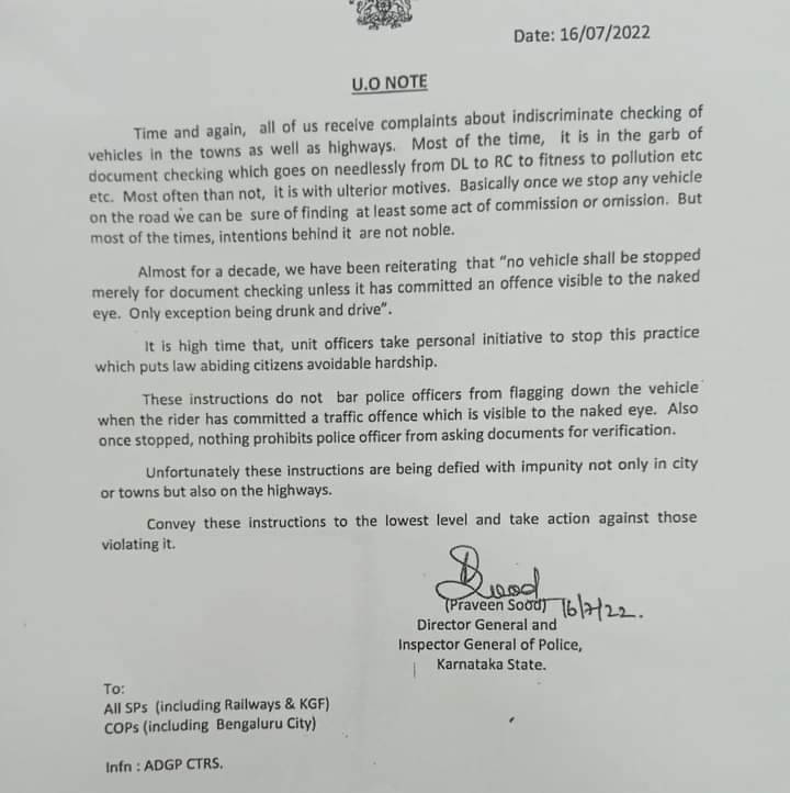 ban on random checks of vehicles dgp praveen sood