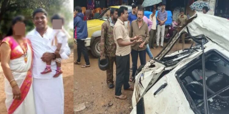Mangalore Accident lorry-fall-on-omni-car-driver-died-update lorry-overturned-into-omni-in-mangaluru