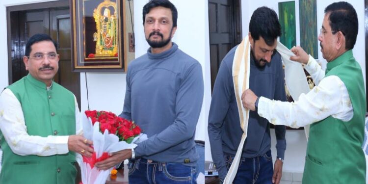 vikrant rona kiccha sudeep-visits-union-minister-of-parliamentary-affairs-minister-pralhad-joshi-house